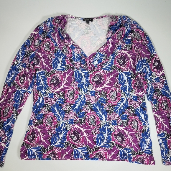 Talbots Tops - Talbots purple blue floral print long sleeve tee top S